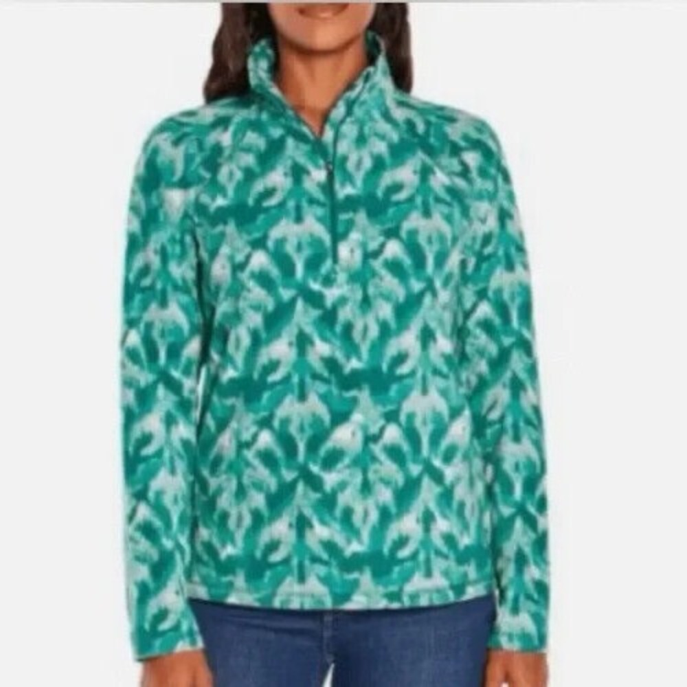 EDDIE BAUER POLAR FLEECE 1/4 ZIP SWEATSHIRT Women's Size Medium TURBO LEAF IKAT